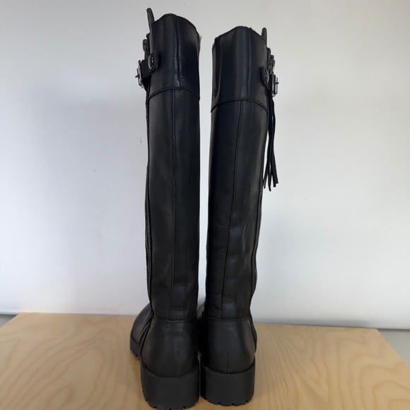 Volatile Leather Riding Boots Knee High Lug Sole‎ Zipper Buckle Tassel Black - Picture 6 of 14